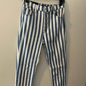 J Brand High-Rise Blue and White Vertical Stripe Jeans